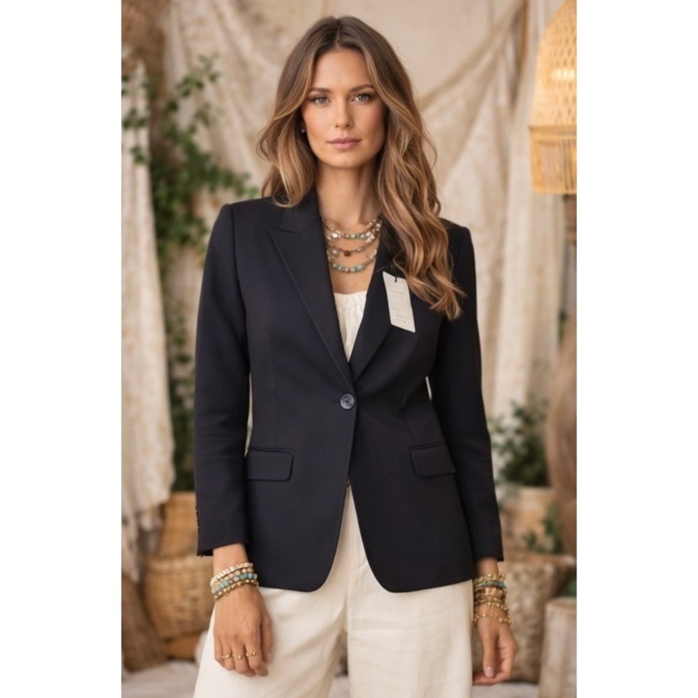 DIANA GALLESI Black Single Button Tailored Italian Blazer Women US 8 EU 44 - Picture 3 of 7